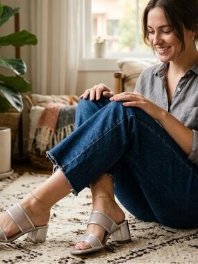 NEW Prima Royale Silver Mesh Block Heel Mules - Square Toe - Size [Insert Size]